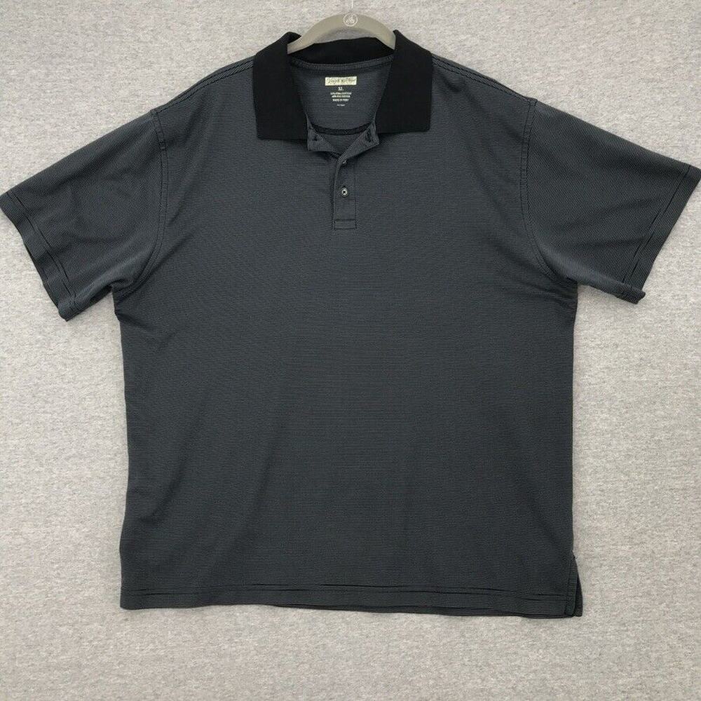 Joseph & Feiss Shirt Mens XL Black Striped Polo Short Sleeve Pima Cotton Collar